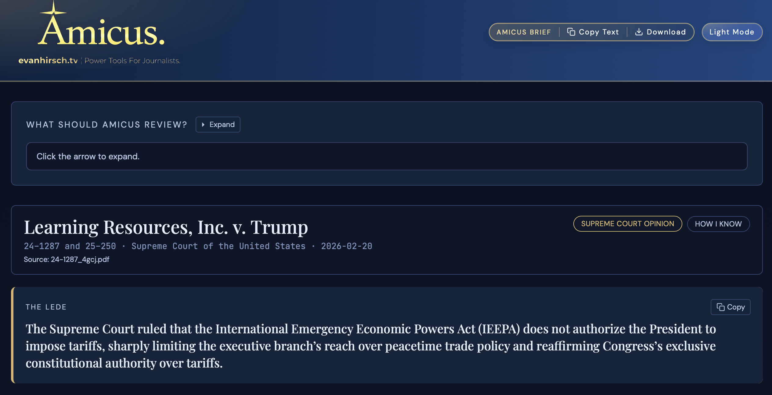 Amicus - Legal Document Analyzer Interface