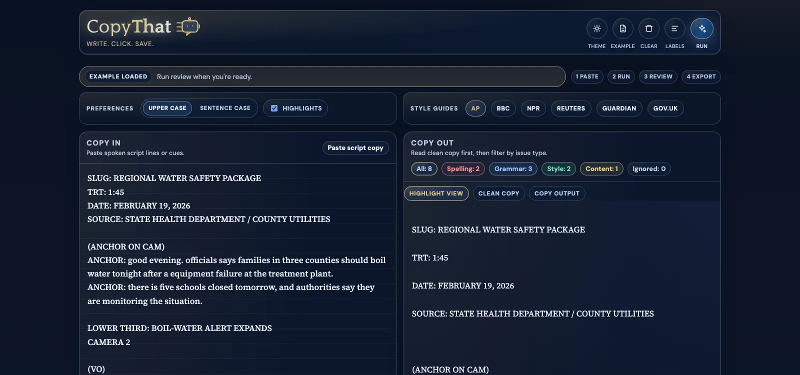 CopyThat — full split-pane interface